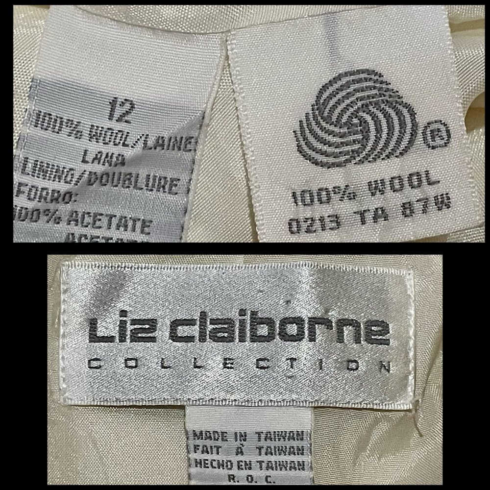 ▪️VTG▪️LIZ CLAIBORNE▪️1980's 1990's Pure Wool Ivory Retro Blazer - Picture 5 of 5